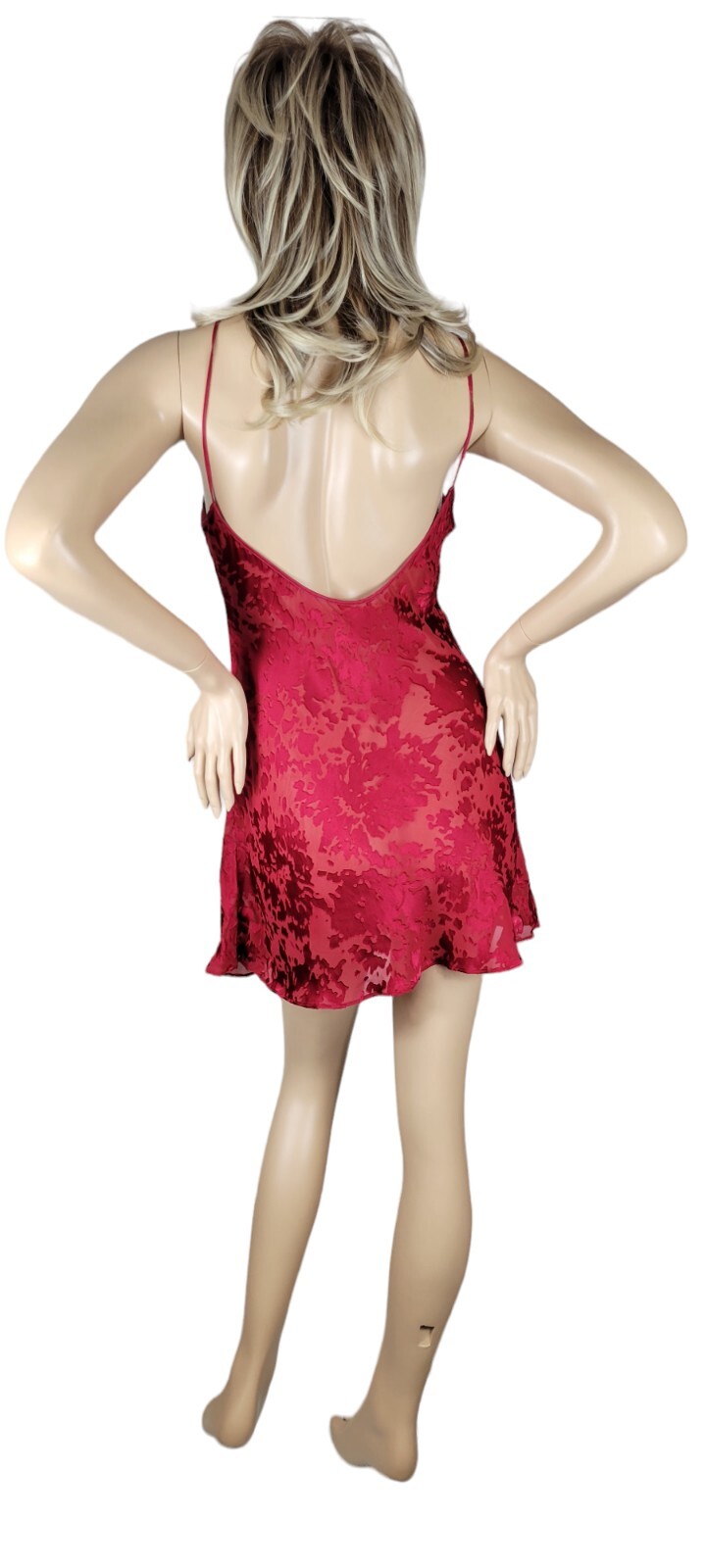 Vintage 1990’s Valentino Intimo Red Silk Babydoll Nightgown Slip Sheer Burnout M