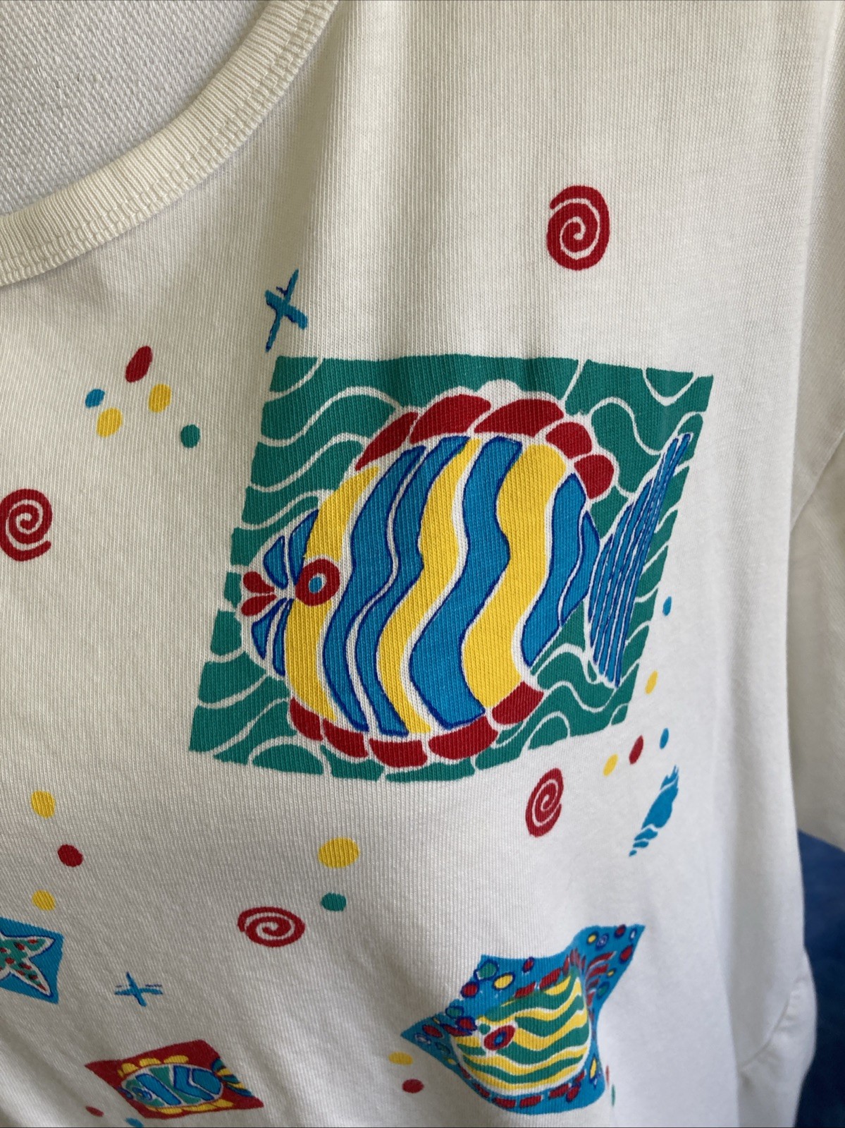 VTG 90s Oasis Tropical Fish Swirl Graphic T-Shirt Dress OS Women’s White Retro