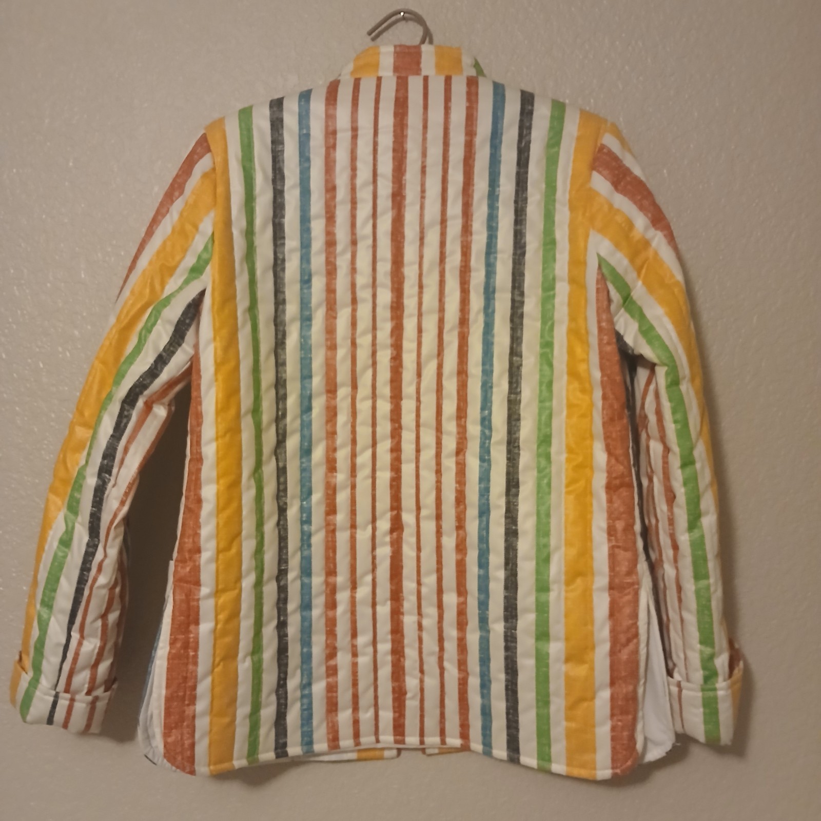 Vintage Marguerite Rubel Medium Women’s Jacket Fruit Stripe Quilt 20″ w 27″ L