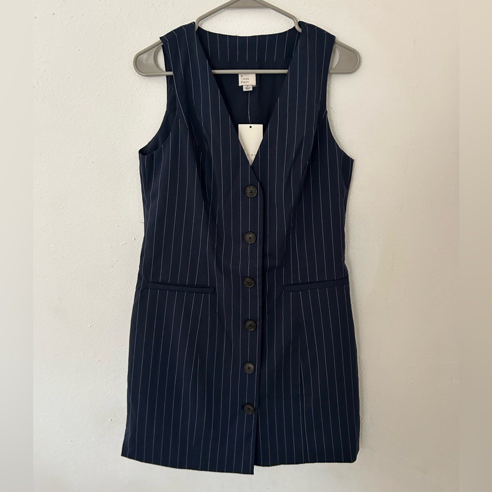 NWT A New Day Medium Navy Blue Pinstripe Tailored Mini Vest Dress