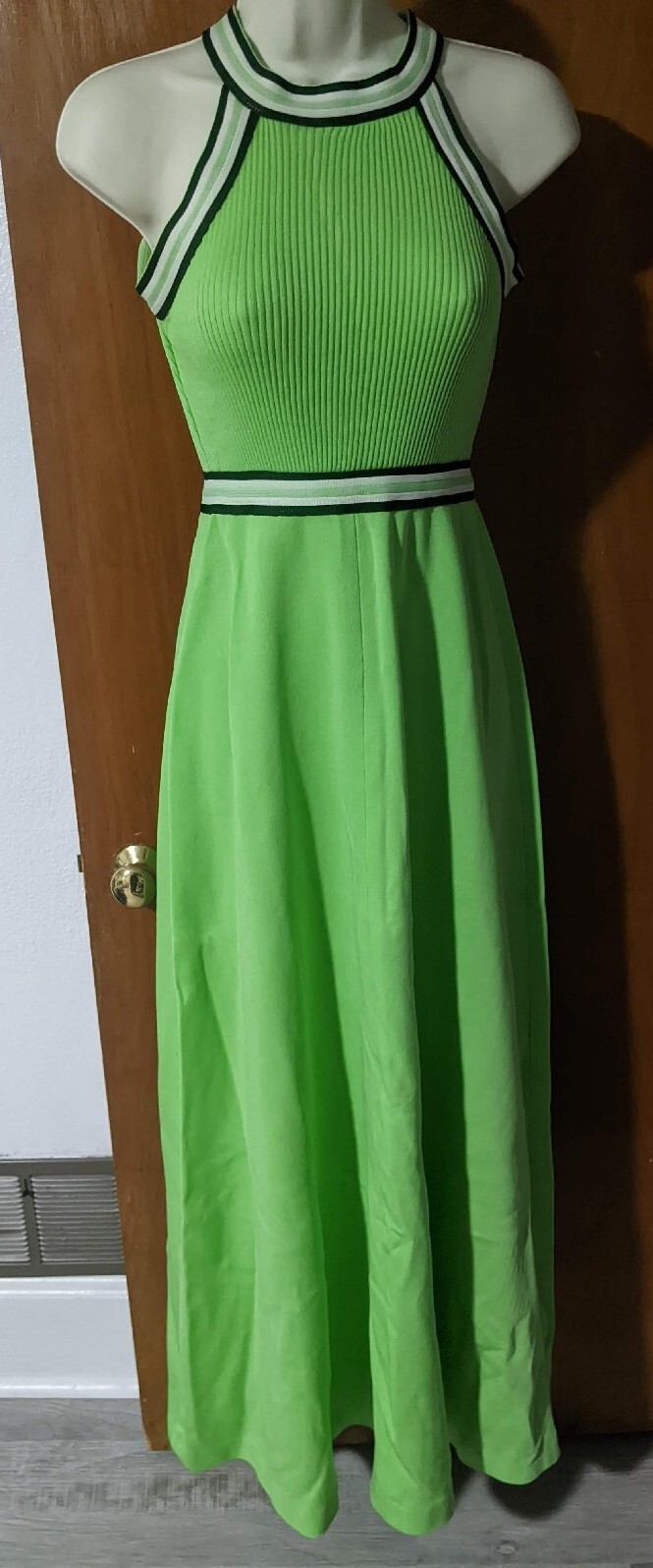 Vintage 70’s Mod Maxi Dress Racerback Sleeveless Lime Green Sz 5 Womens Sporty