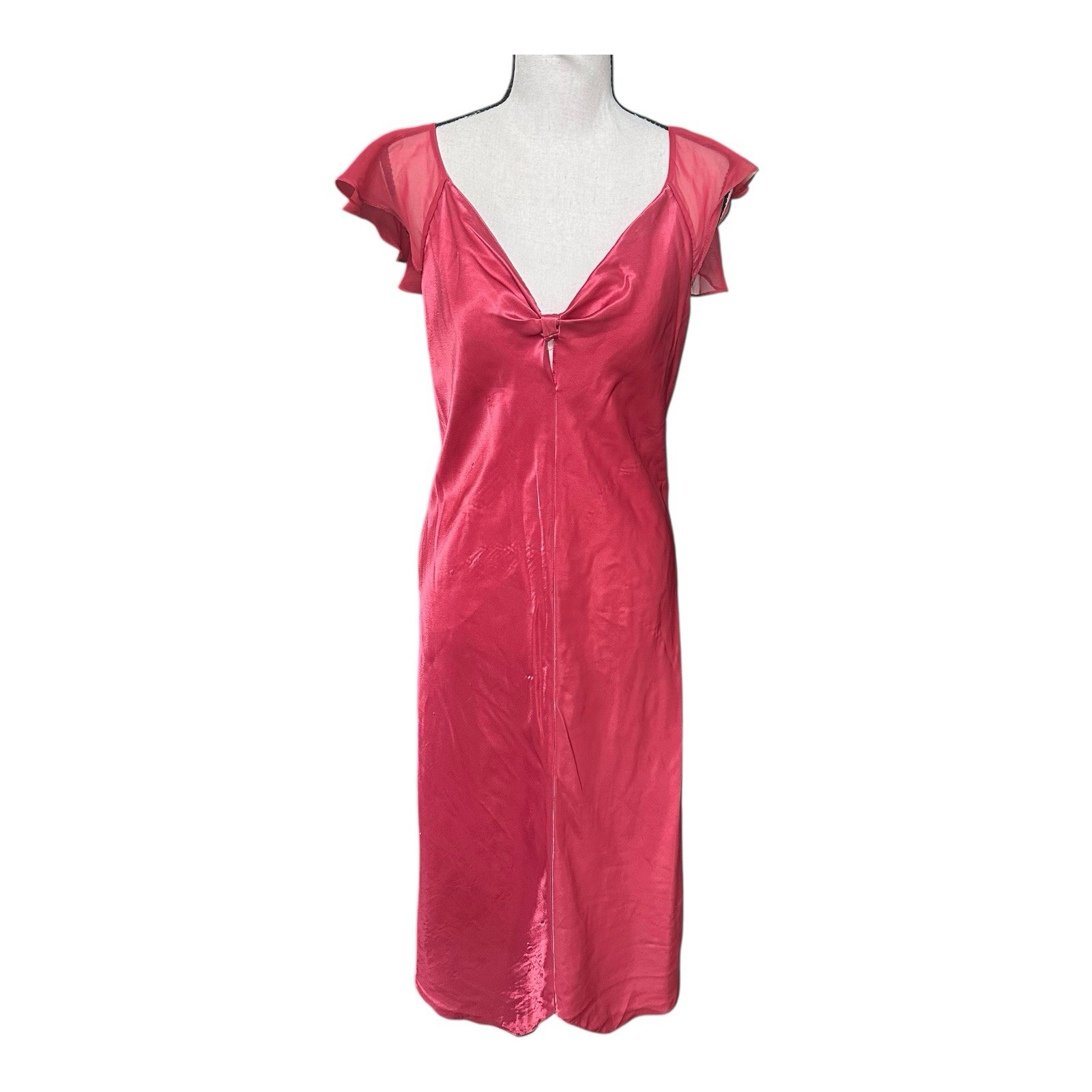 Vintage Inner Most Pink Satin Midi Dress Small Flutter Sleeve Y2K Lingerie