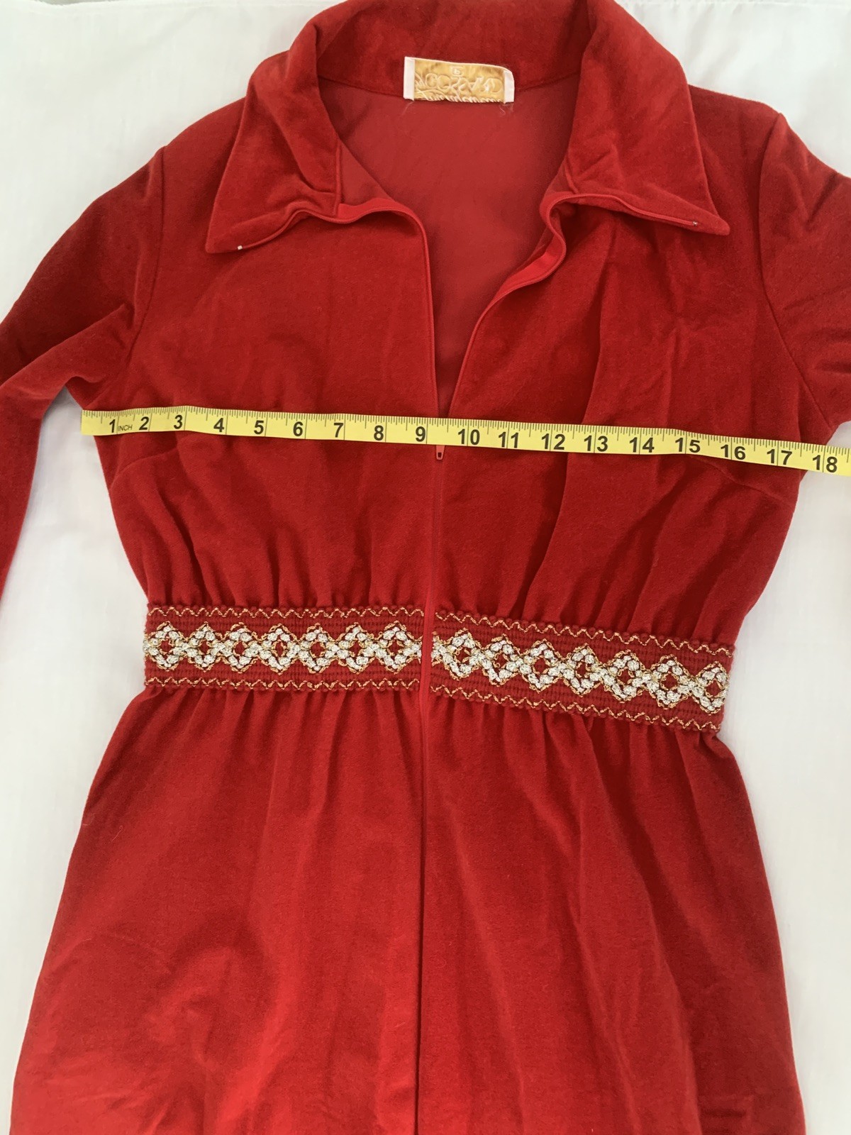 VTG 70s Gossard Red Velvet Maxi Dress Hostess Gown Embroidered Petite S