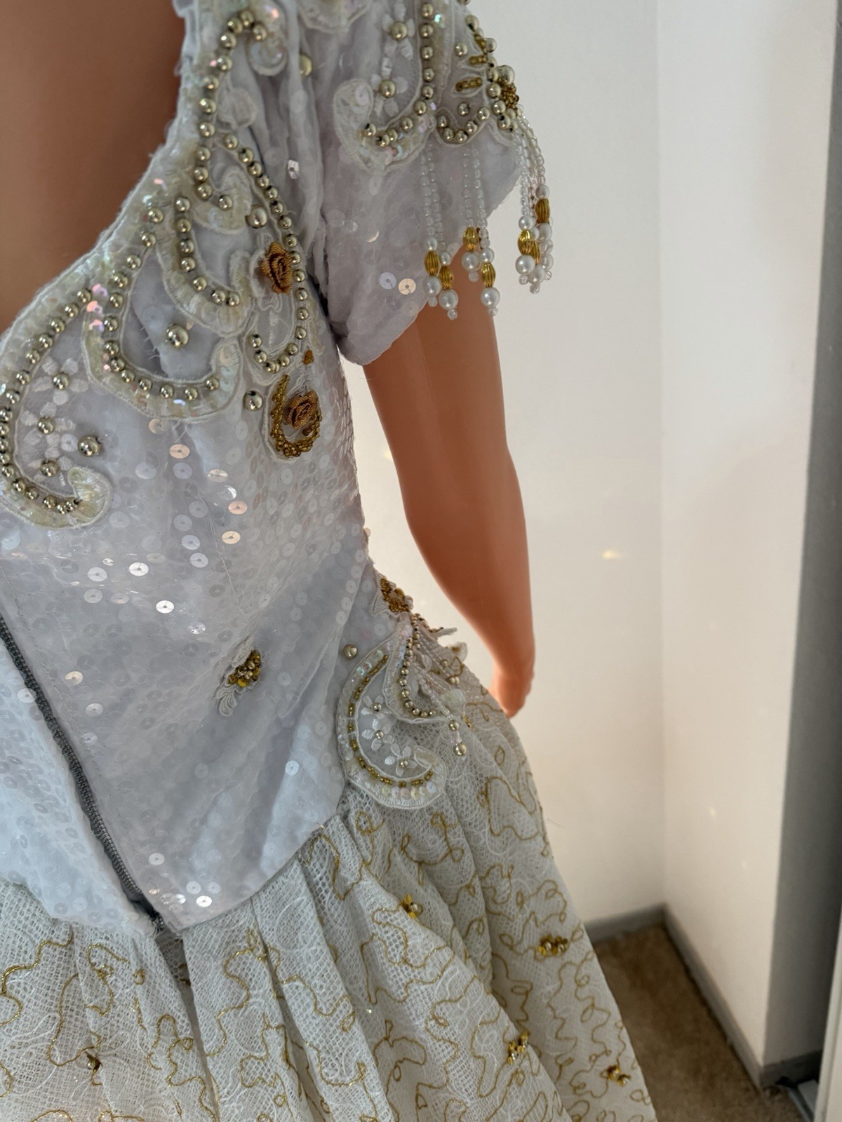Vintage Ivory Gold Beaded Dress XS Formal Handmade Embellished Gow