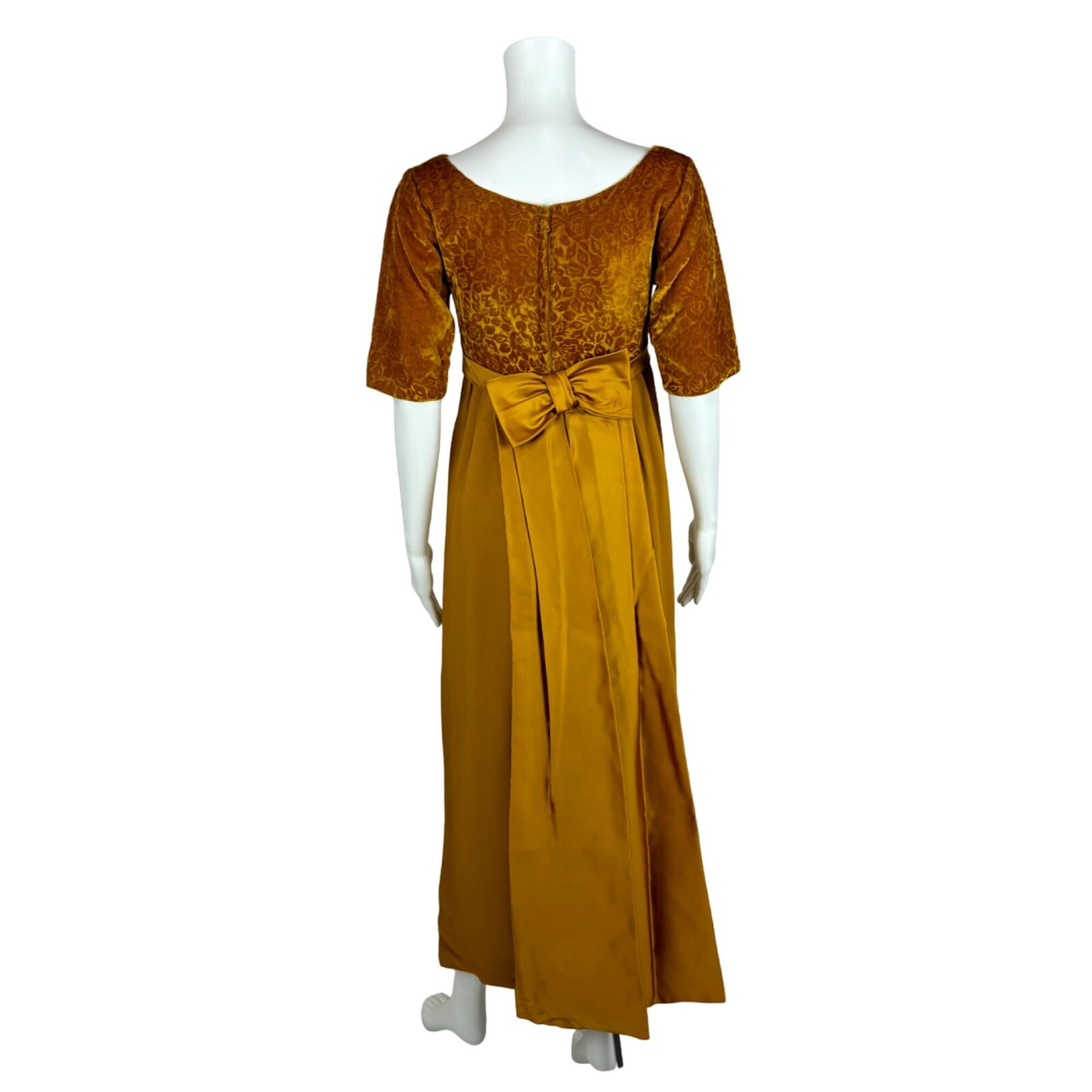 Vintage 60s Formal Dress Women’s Extra Small Mustard Yellow Velvet Maxi