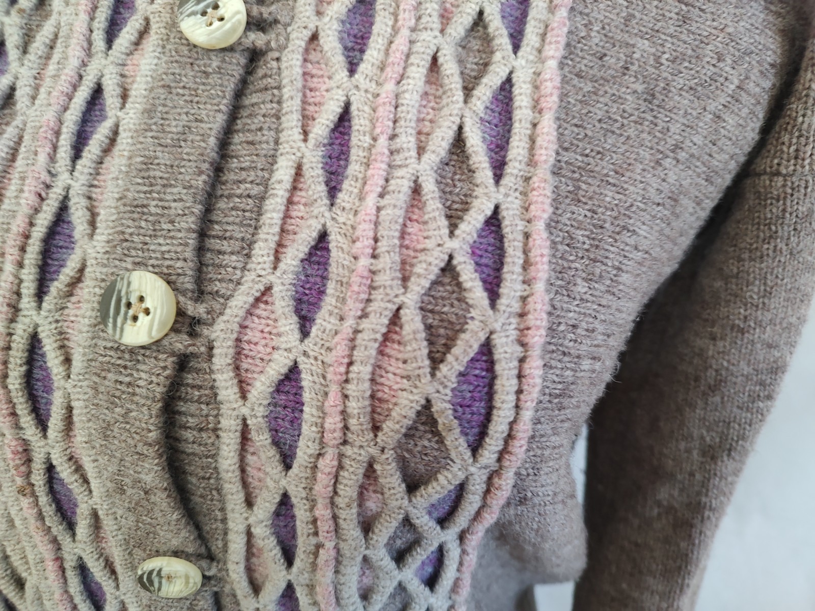 Vintage 60’s Angie Dix Sweater Cardigan 100% New Wool Fancy Knit Rose Gray Small