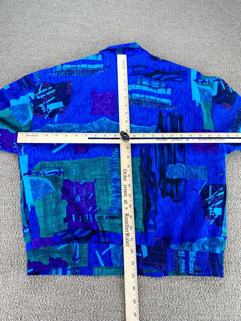 Erin London Windbreaker Jacket Womens Petite Blue Geometric Cute VTG