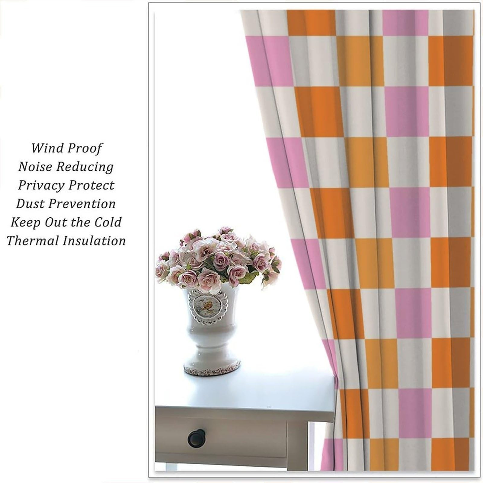 Hippie Retro 70s Curtains Vintage Geometric Square Grid Yellow Orange Pink 19…