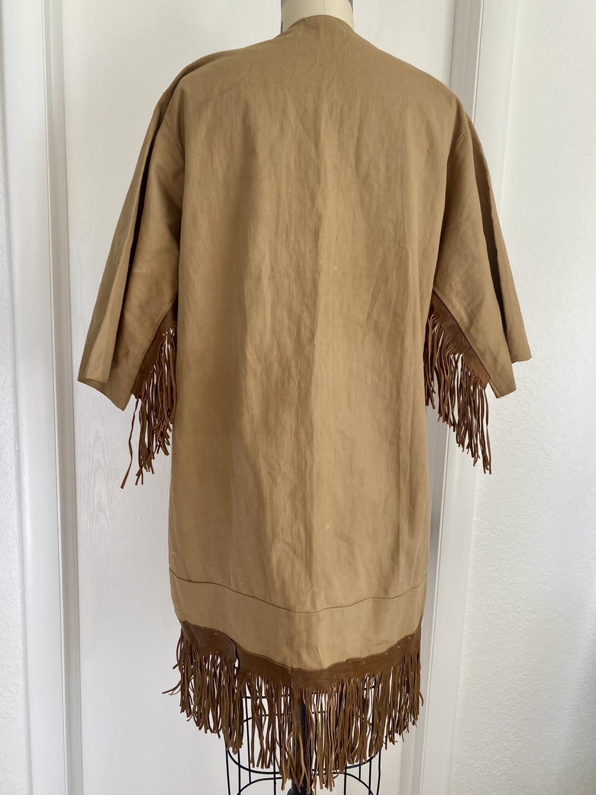Vtg Western Fringe Tunic Dress With Leather Fringe Hippie Boho 70s – M