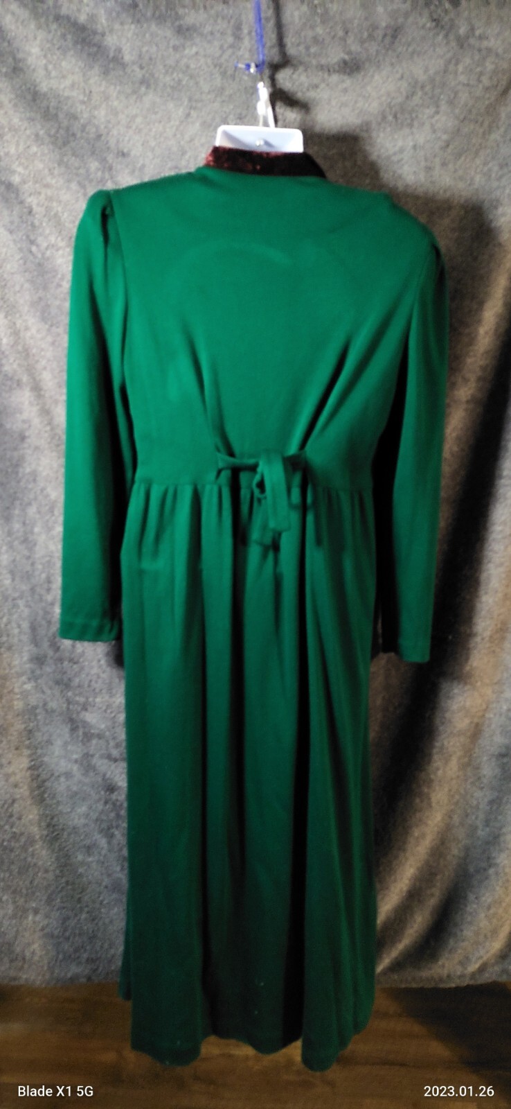 VTG Y2k Phoebe USA Sz 12 Green Puff Sleeve Velvet Collar Edwardian Modest Dress