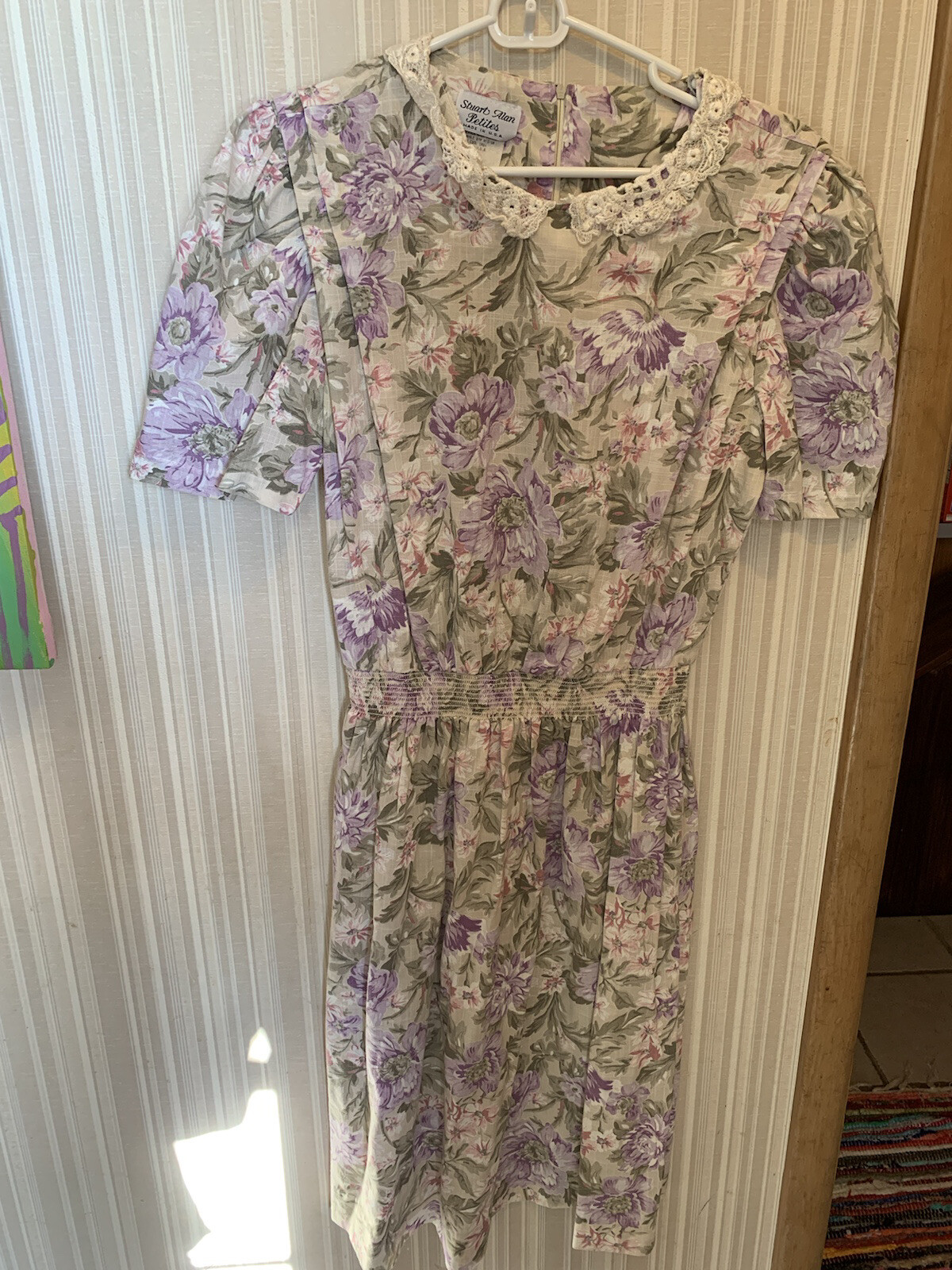 Vintage Stuart Alan Floral Lace Collared Dress USA Cottagecore 90s 80s A2