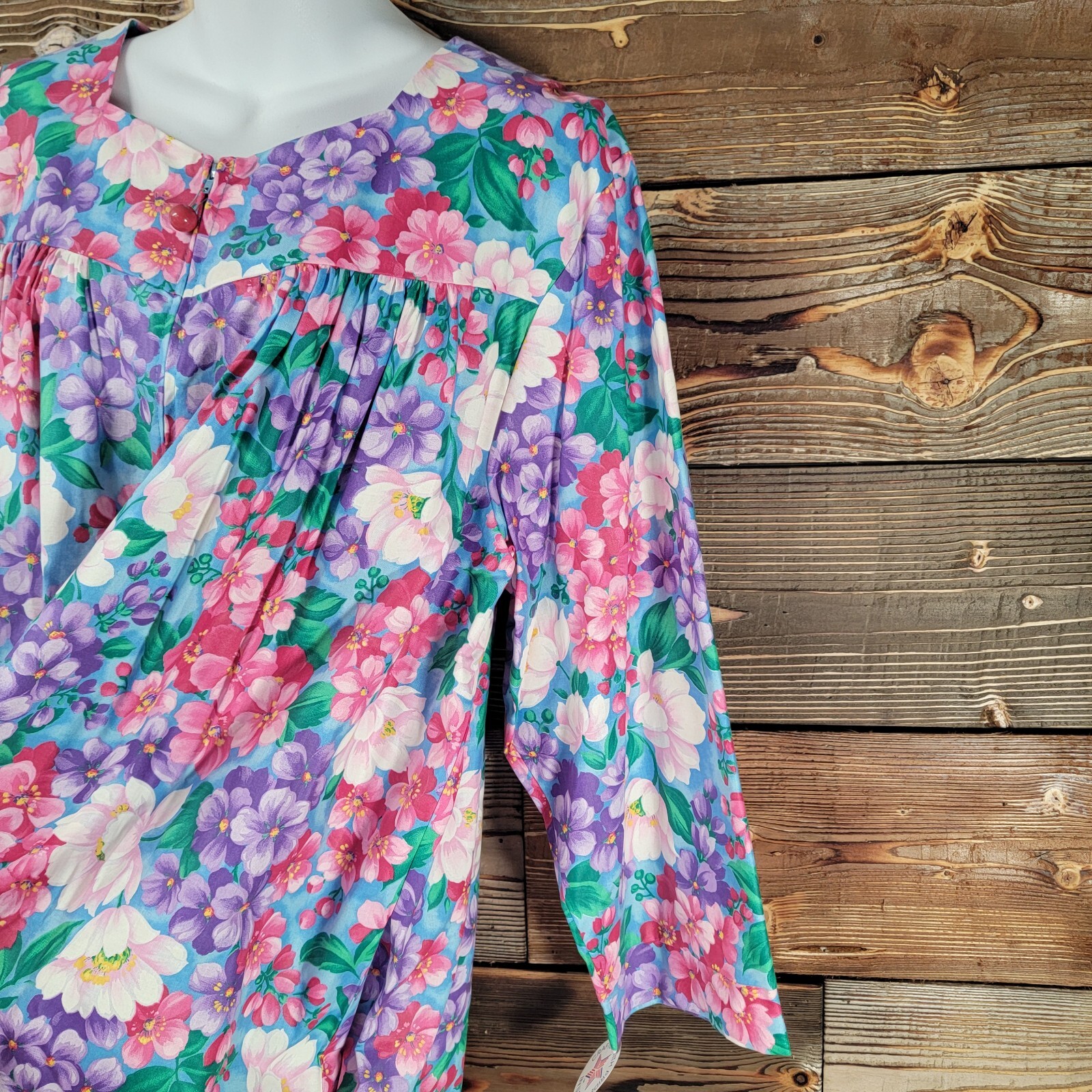 Vtg Elinor Carolina Maid Floral House Dress 70s 80s 90s Size Large Made In USA
