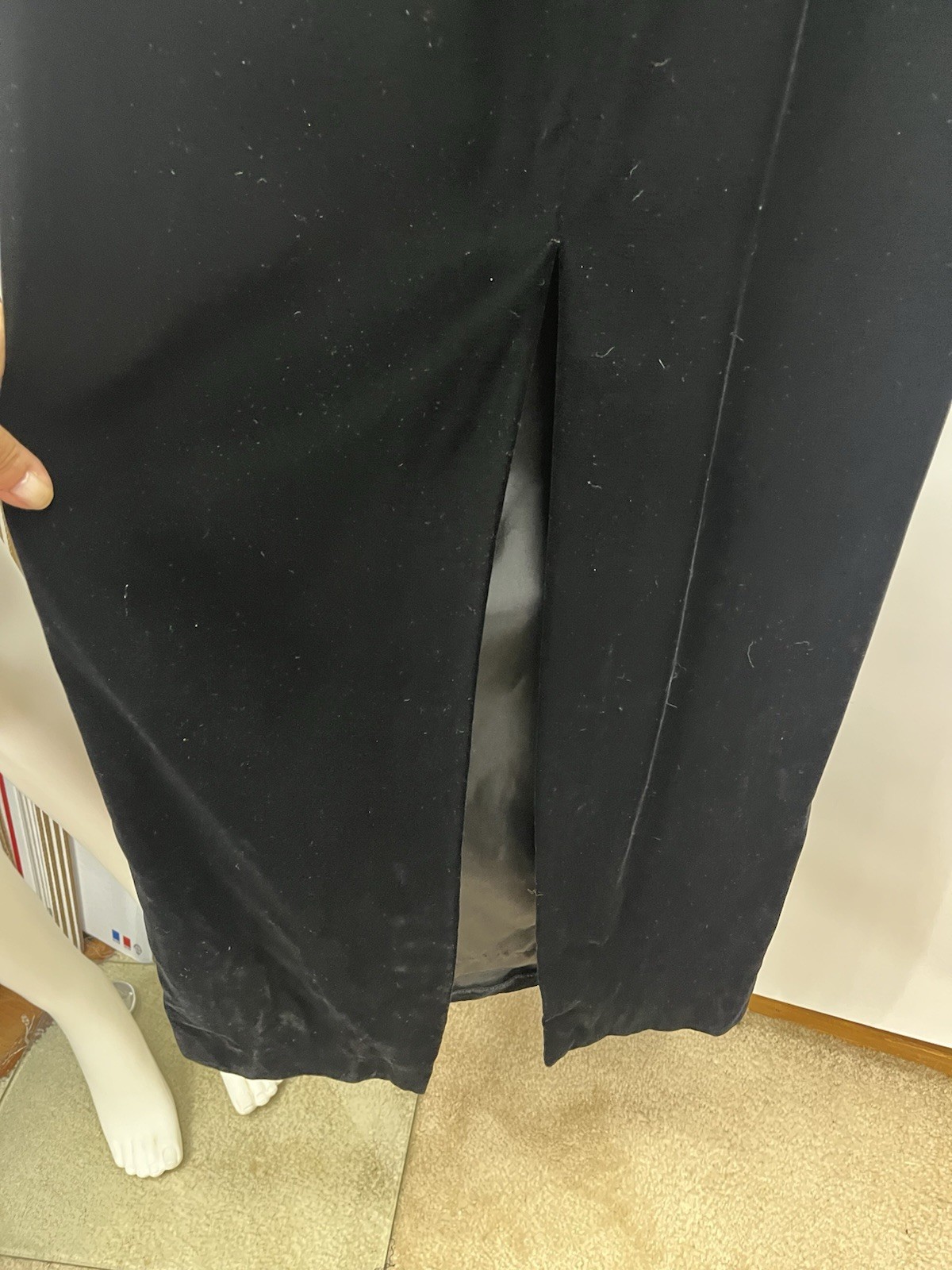 Vtg 80s Black Velvet Green Ruched Waist Long Gown Prom Dress Sz 8 S