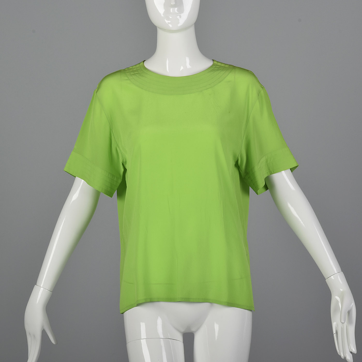 M 1990s Max Mara Green Silk Top Short Sleeve Blouse Lightweight Spring 90s VTG
