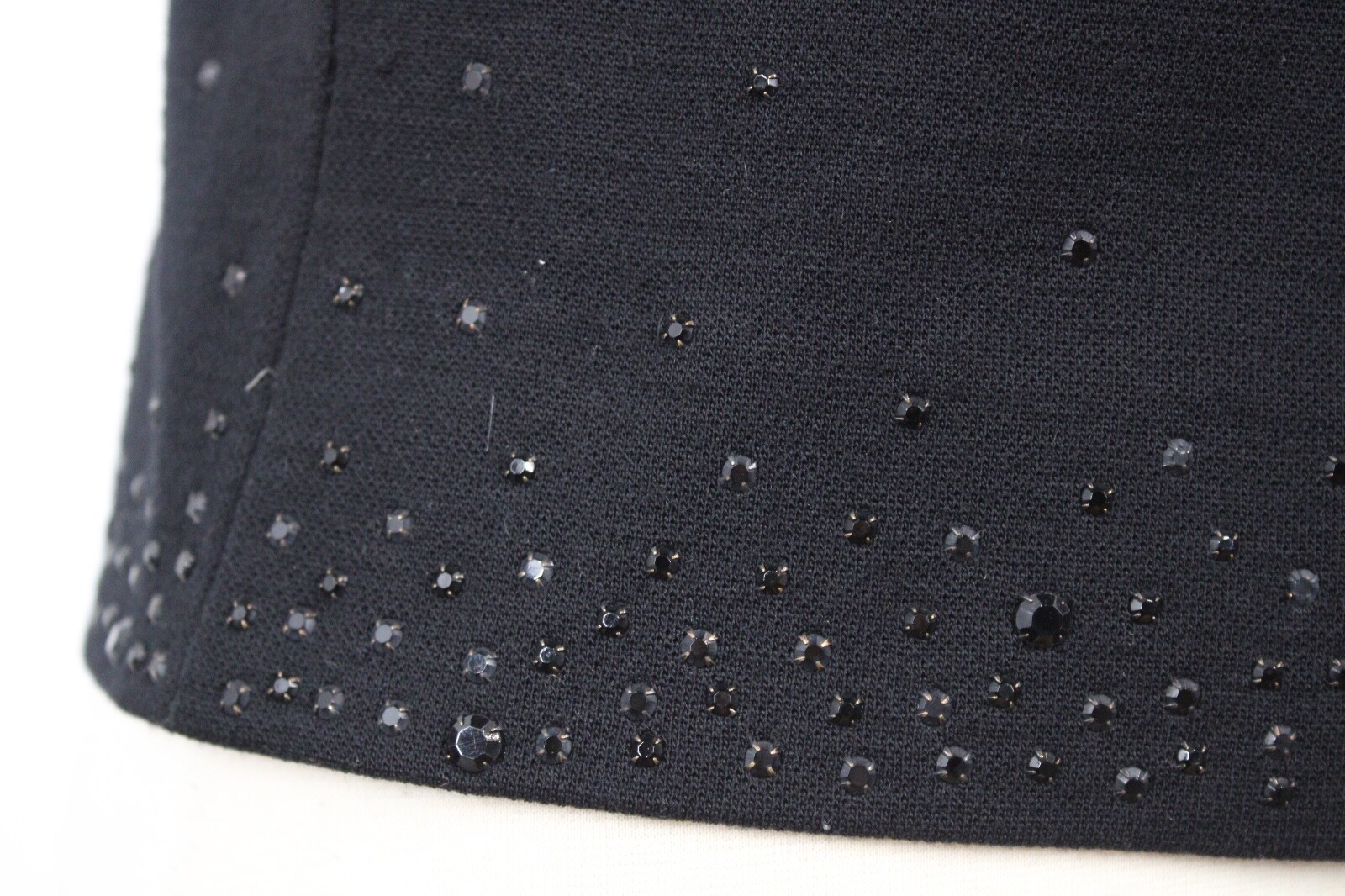 Vtg Unbranded Black 9 Wool Zip-Back Stud Rhinestone Tank Top Shirt NYNCO Metal