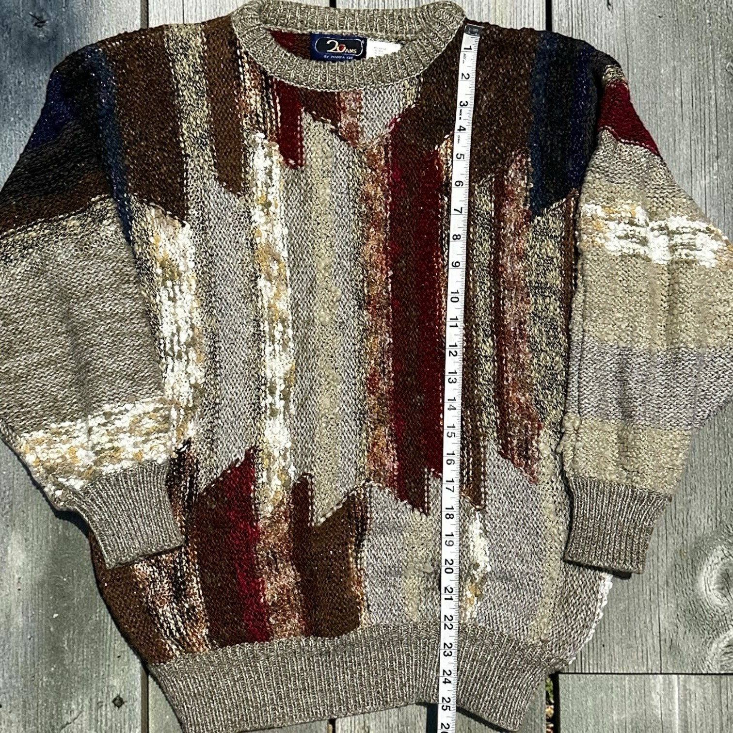 Vintage 80s 20 ANS Mariea Kim Sweater Women M Abstract Metallic Knit Coogi Style