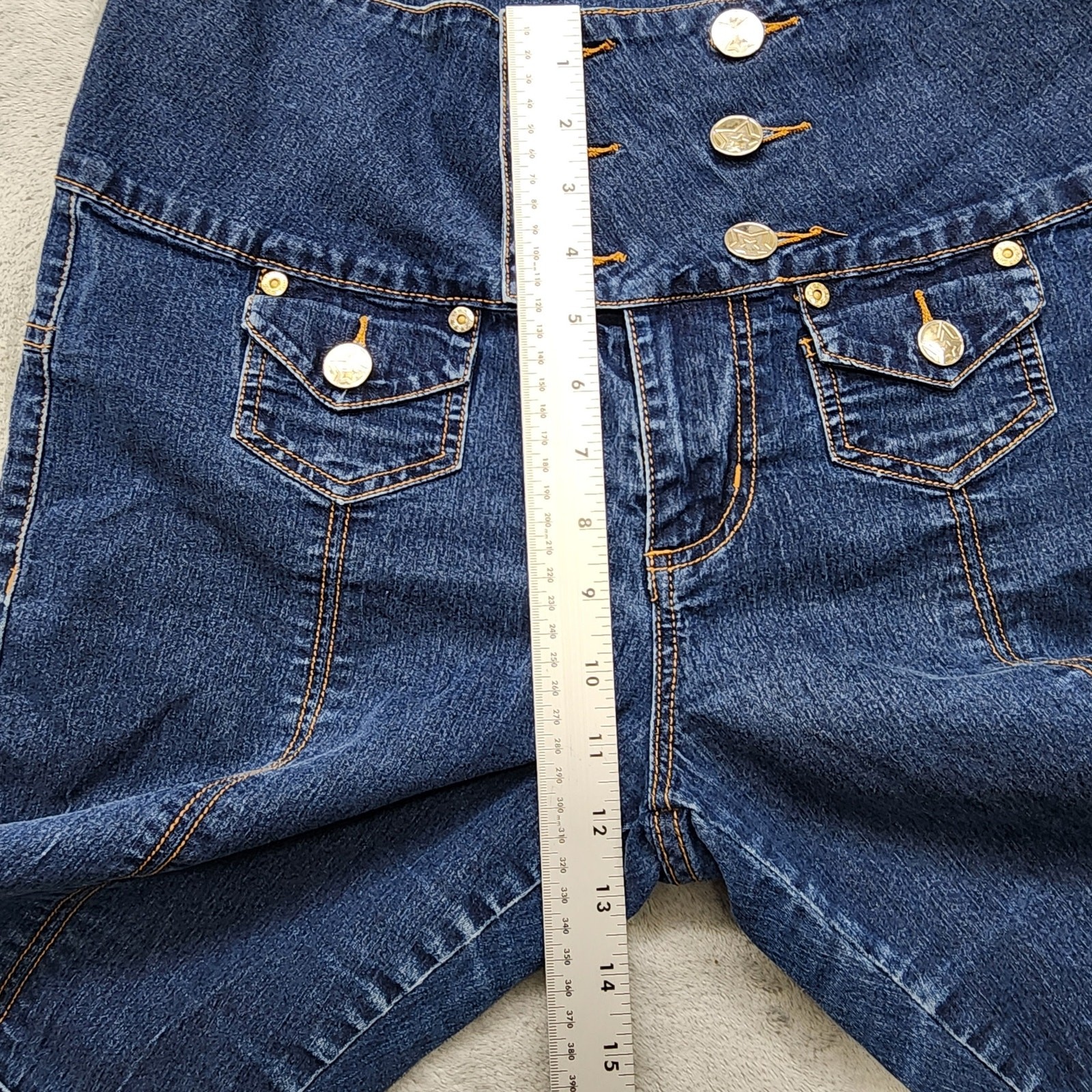 Vintage Y2K Crest Jeans Shorts Womens 13/14 Blue Ultra High Rise Sailor Nautical