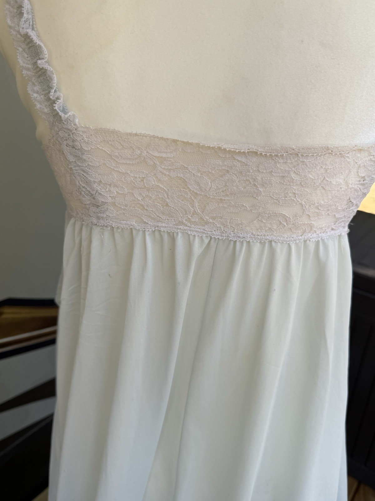 Vintage Olga Empire Waist Nightgown Chemise Sweep 34 Light Blue Padded Bra 9200