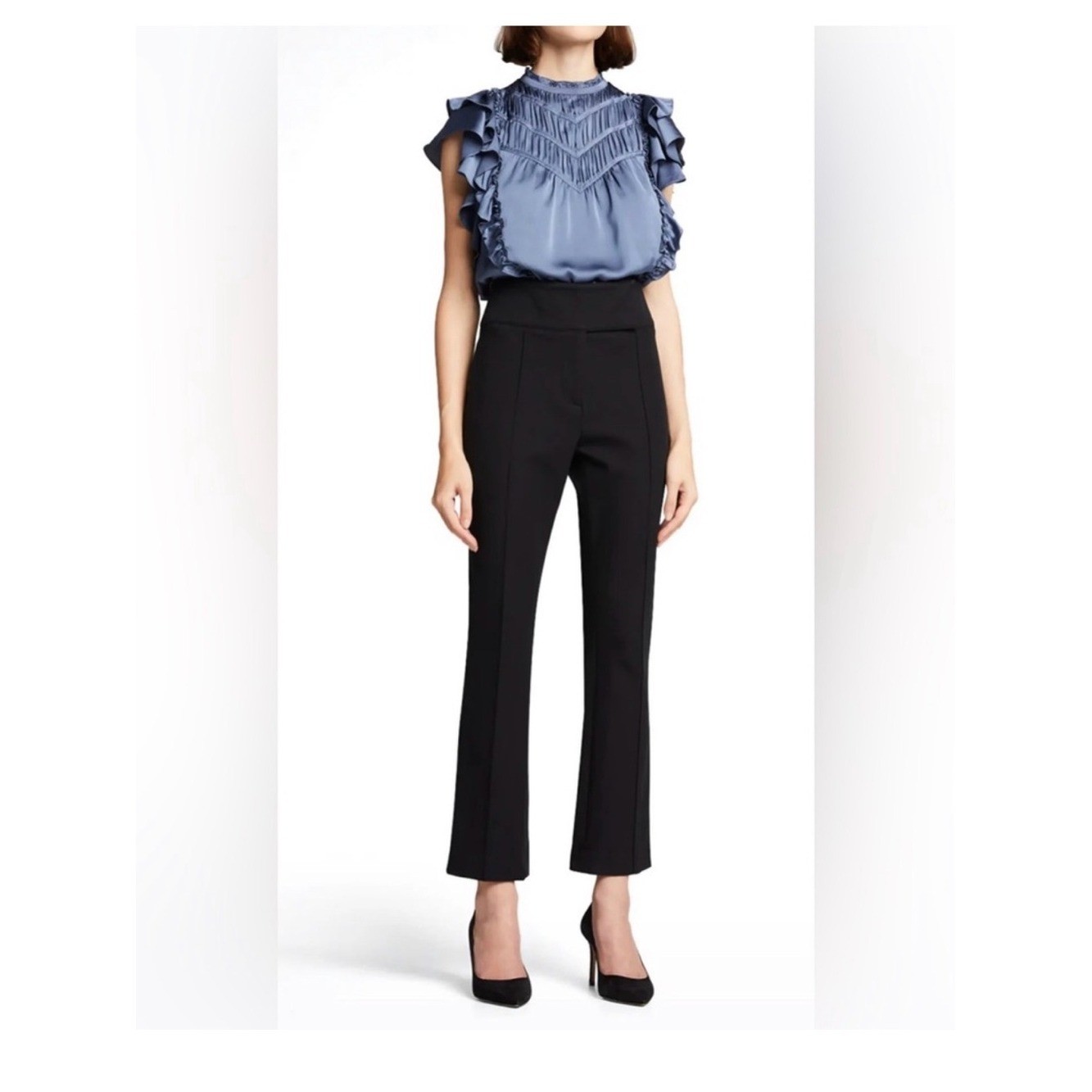 Veronica Beard | Black Tailored Jupiter Cotton-Blend Cropped Pintuck Pants Sz 8