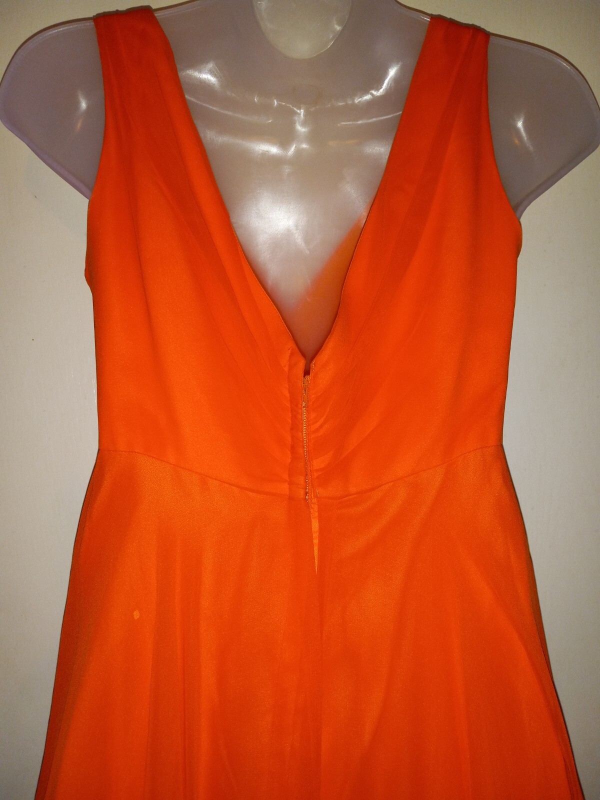 Vintage 60s Mike Benet Orange Sheer Chiffon Gown Dress Formal Beaded Applique S