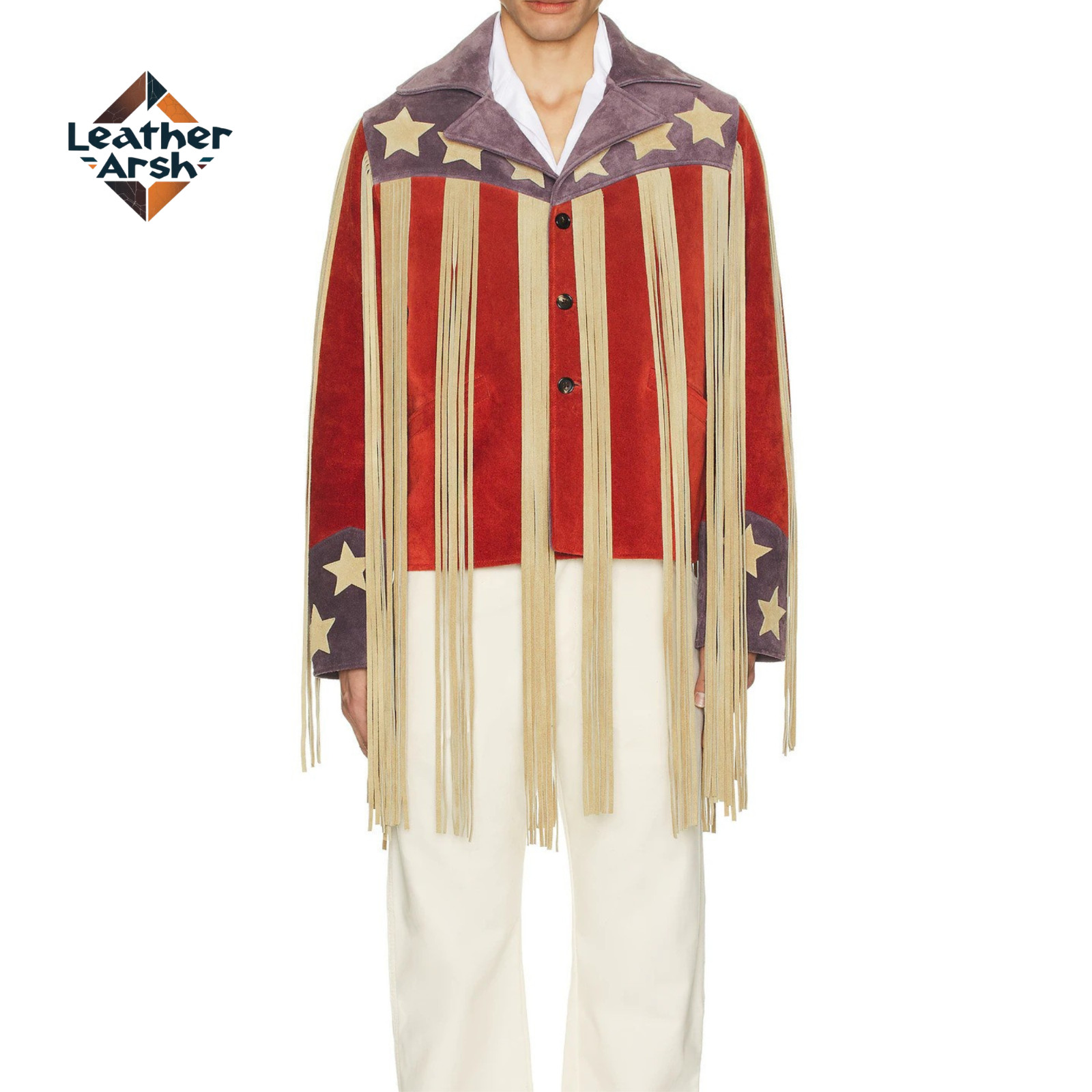 Unisex Western Fringe Suede Leather Jacket Vintage Cowboy Star Rodeo Style Coat