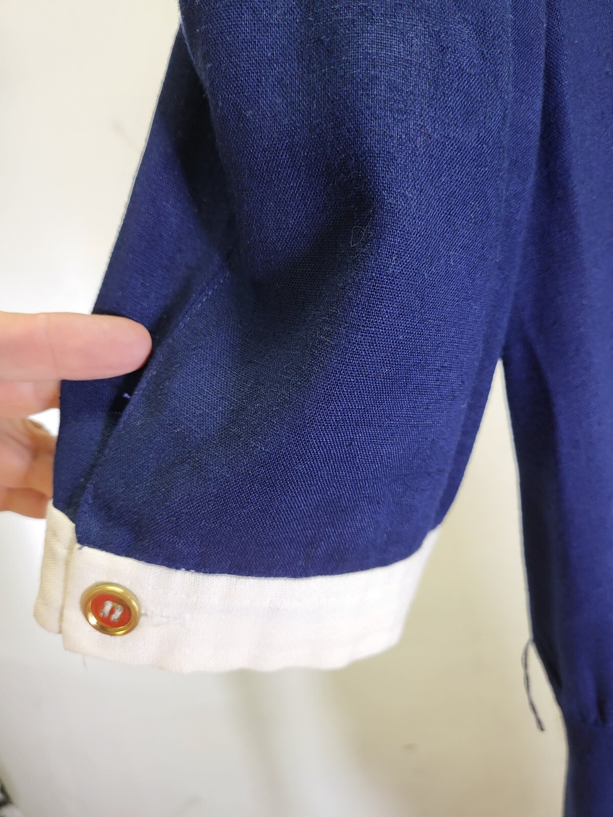 Vintage Blue Dress Peter Pan Collar Gold Buttons Size 12 The Kollection INC
