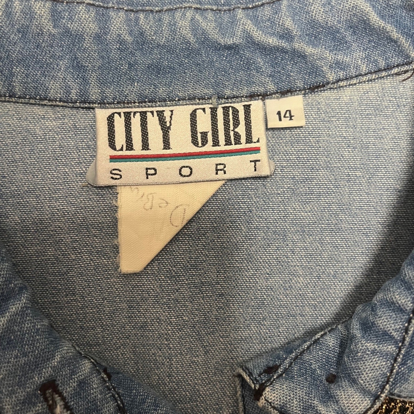 City Girl Sport Vintage Blue Denim Studded Western Shirt 14