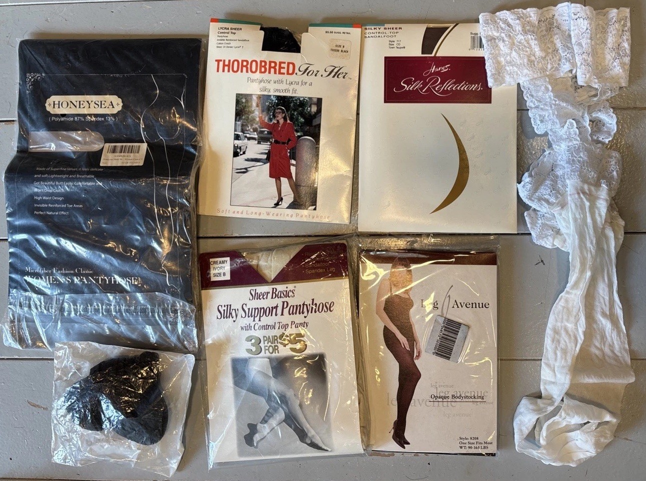 70-Piece Vtg Pantyhose Lot: Knee, Full, Queen-A, DKNY, Sheer, Hanes, Buff Black