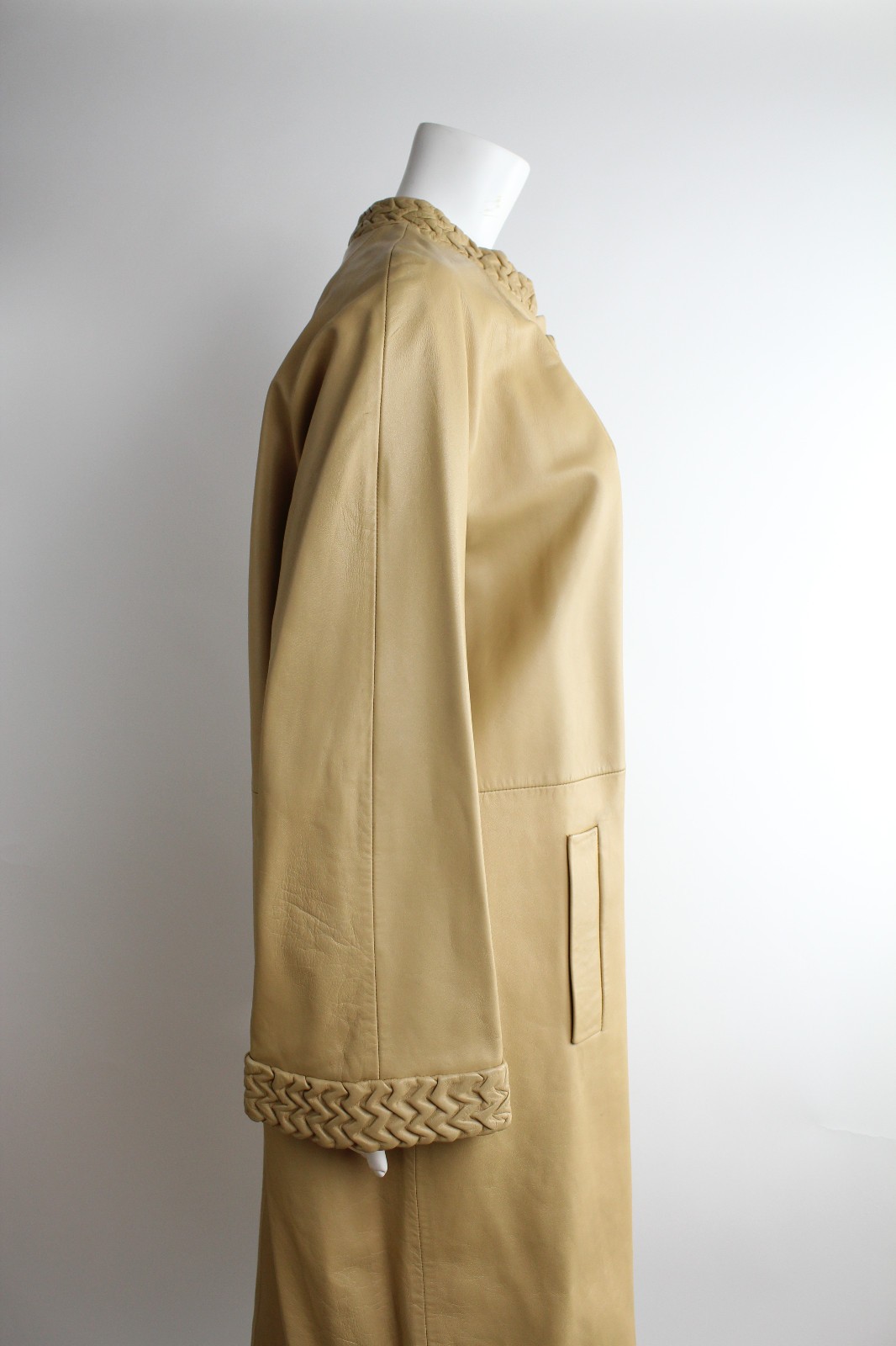 VTG 60s Ledaspain by Gropper Leather Coat Leather Overcoat Banded Collar Minimal