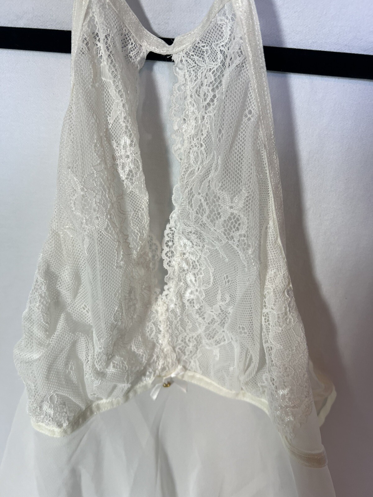 Vintage Linea Donatella XL Ivory Wedding Babydoll Satin & Mesh Nightgown NWT