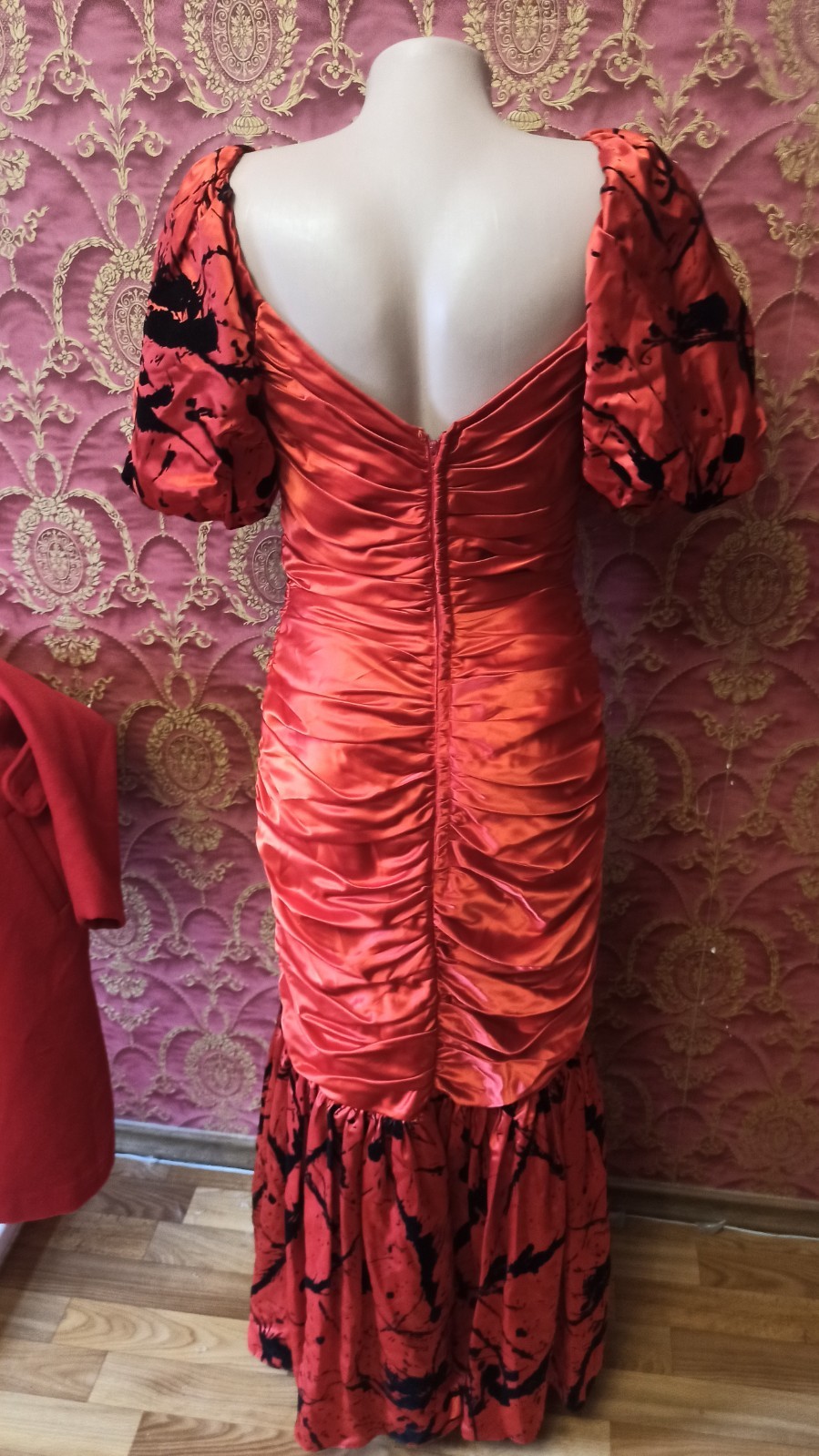 Elegant evening long satin vintage dress 70-80s England john charles cocktail