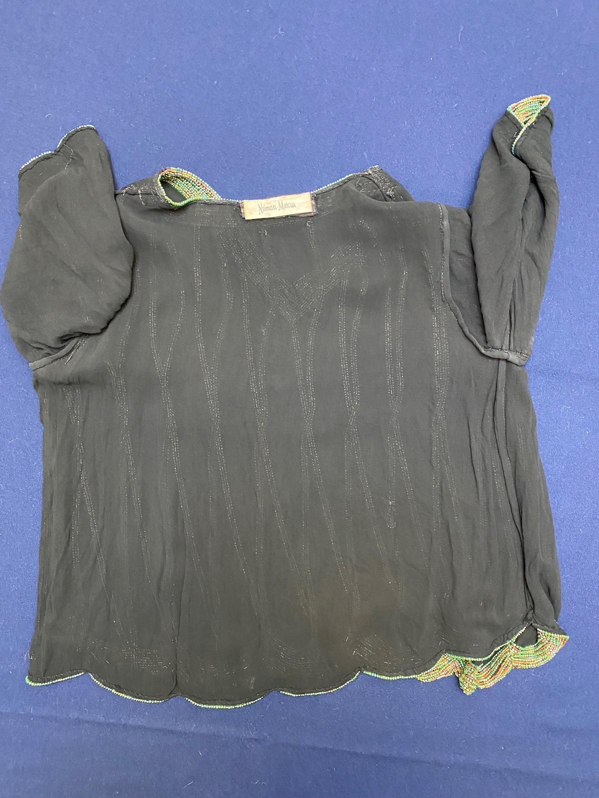 VTG 70s Nieman Marcus Judith Ann Creations SM 100% Silk Beaded Top Deco Gatsby