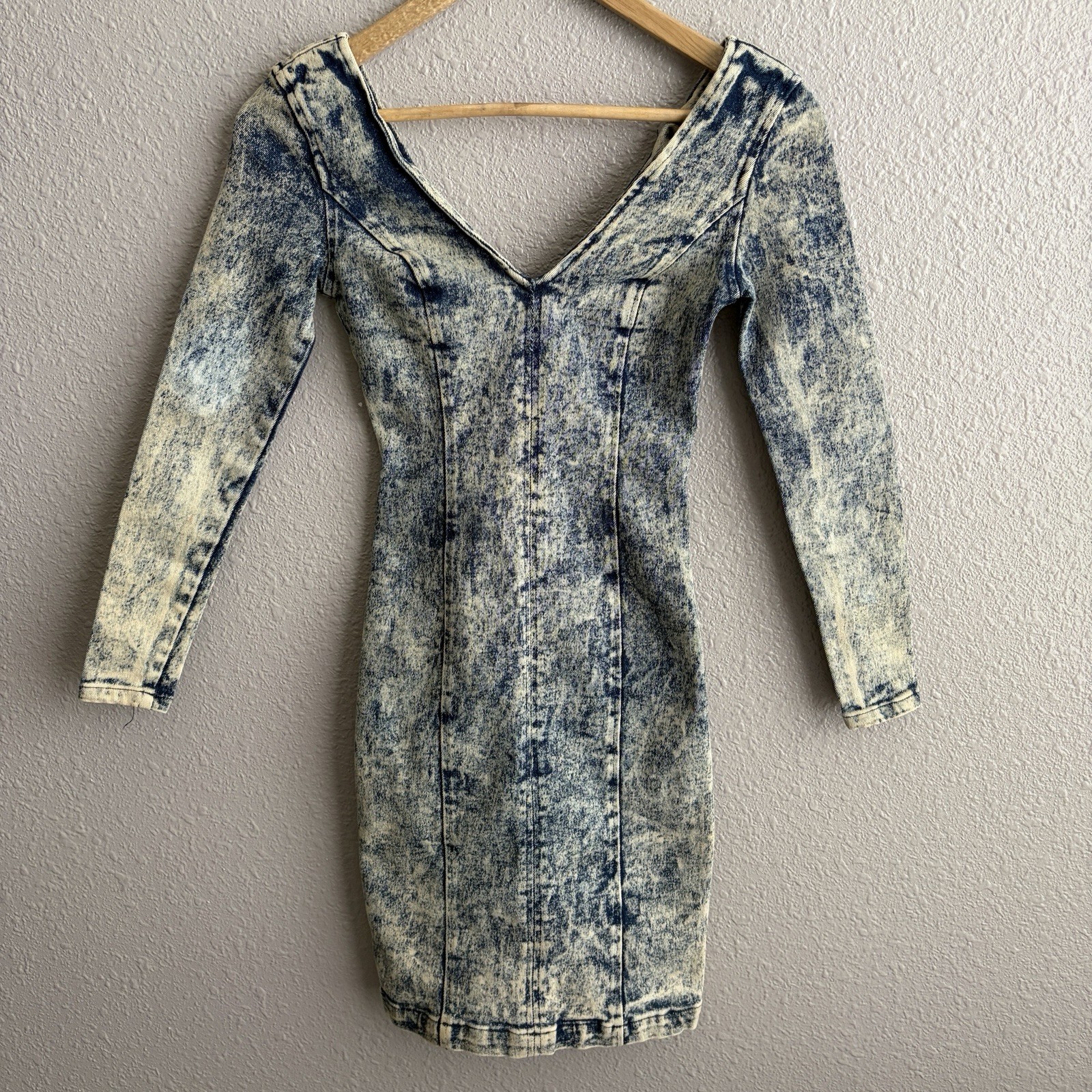 Contempo Casuals 80’s Vintage Acid Wash V-Neck Long Sleeve Denim Jean Dress 3