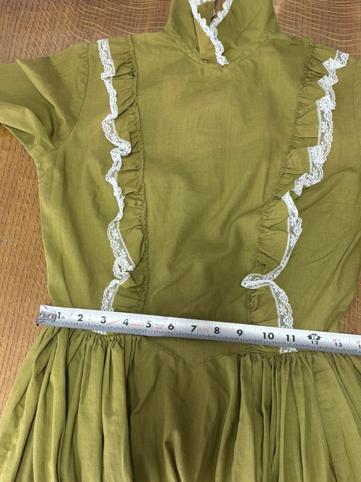 Vintage Boho Maxi Prairie Dress Olive Green Gunne Cottage Size Small/4