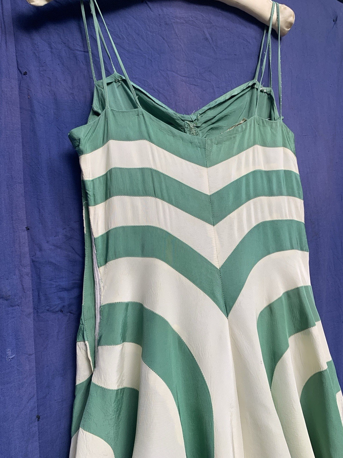 1940s Radial Stripe Rayon Taffeta Maxi Gown