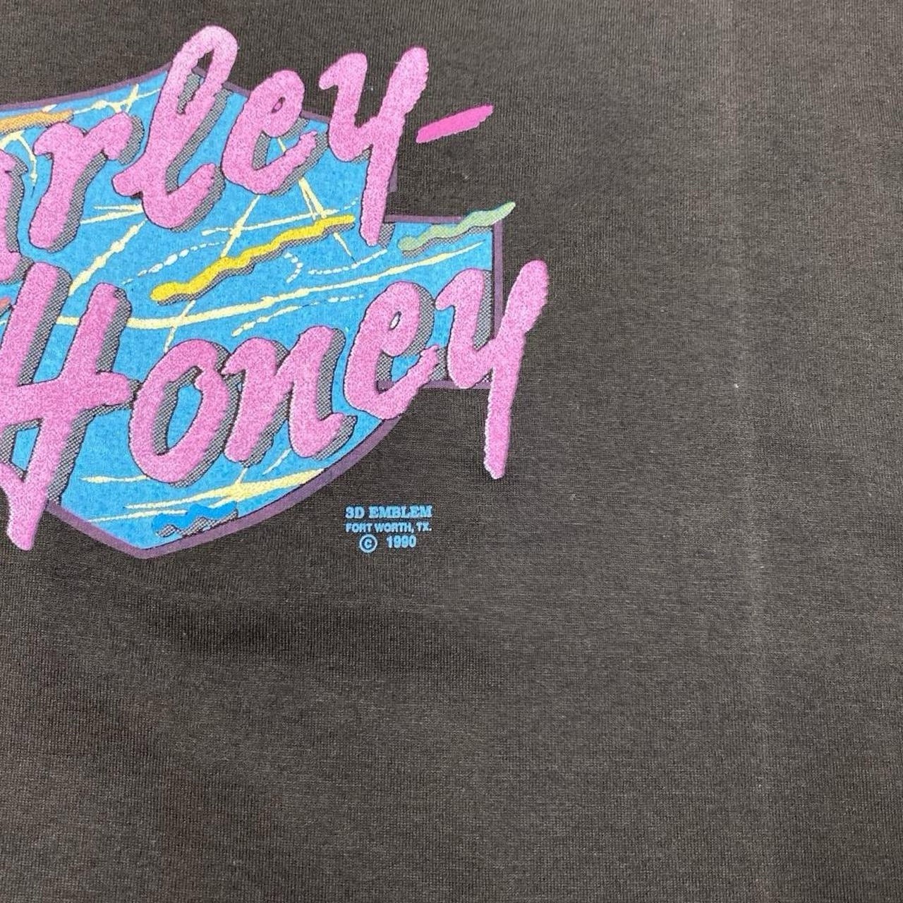Vintage 1990 3D Emblem Harley Honey V-Neck Women’s Lace Eyelet Trim Shirt L