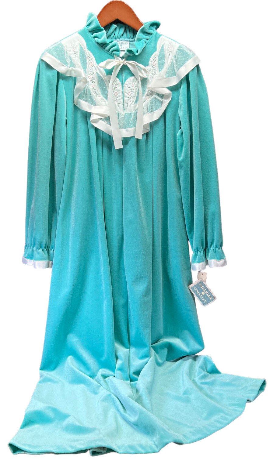 GILLIGAN OMALLEY Women’s L Vtg Prairie Cottage Core 1/2 Zip Turquoise Velvet