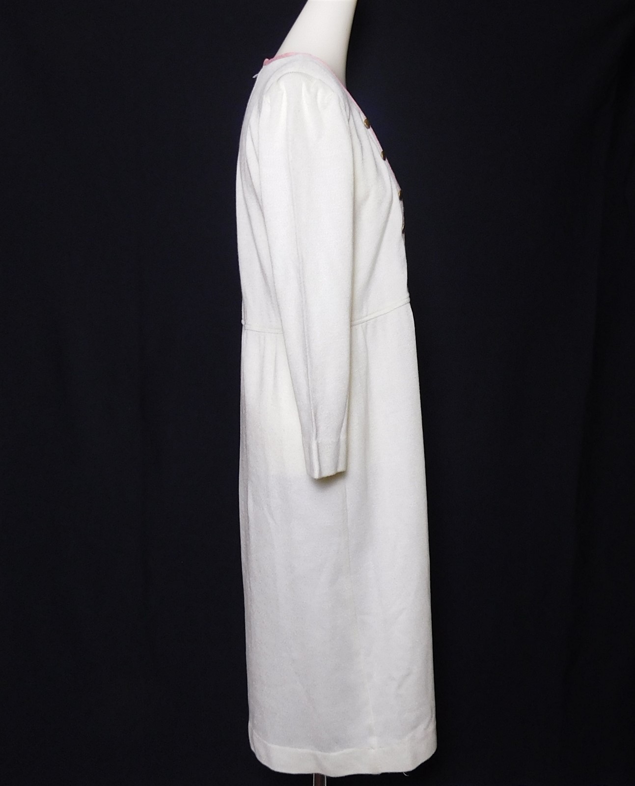 Vintage Womens LESLIE FAY For Lord and Taylor White & Pink Sweater Midi Dress 14