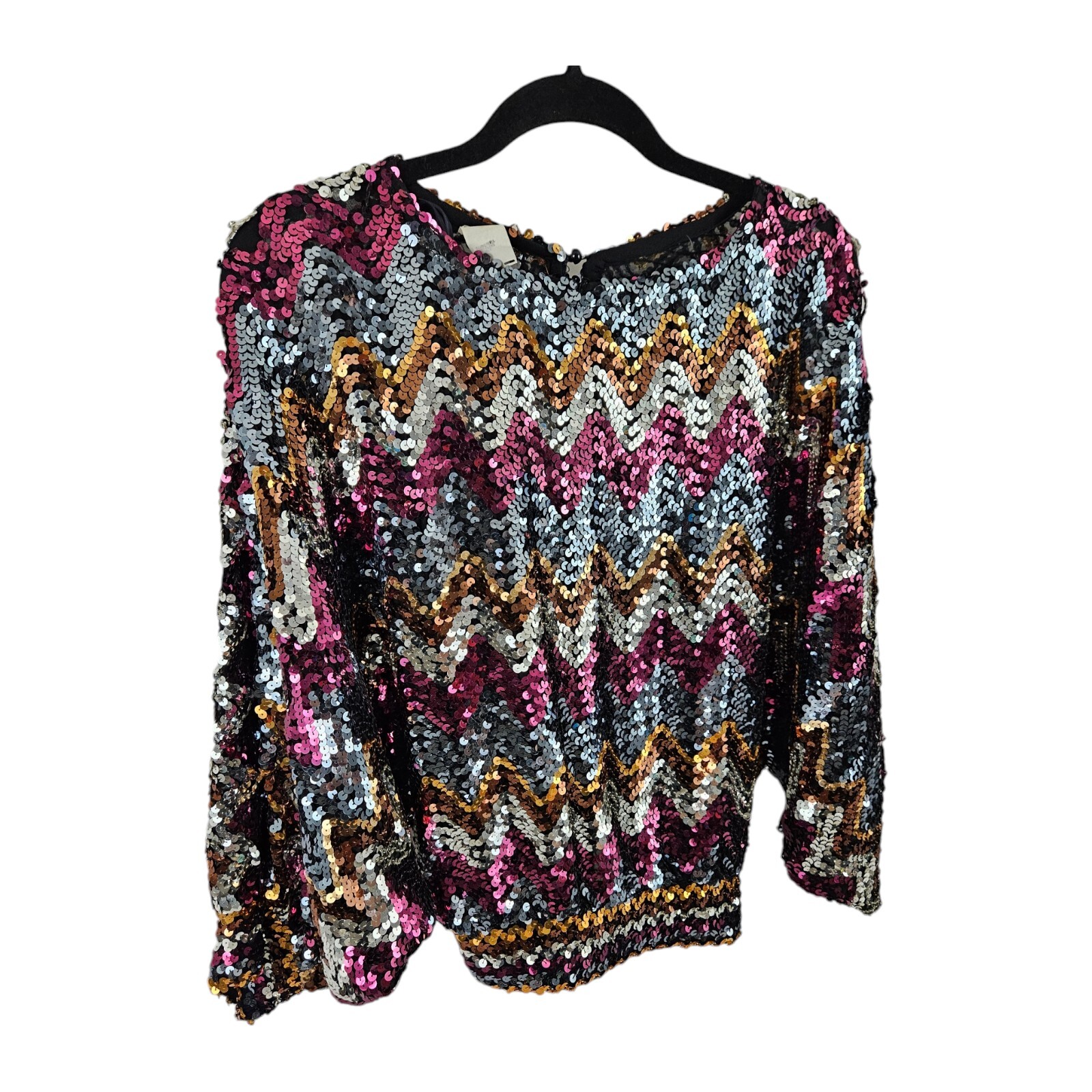 1970’s Disco Sequin Blouse Top Shirt Zig Zag Size 10 Mob Wife Glam Party Vintage