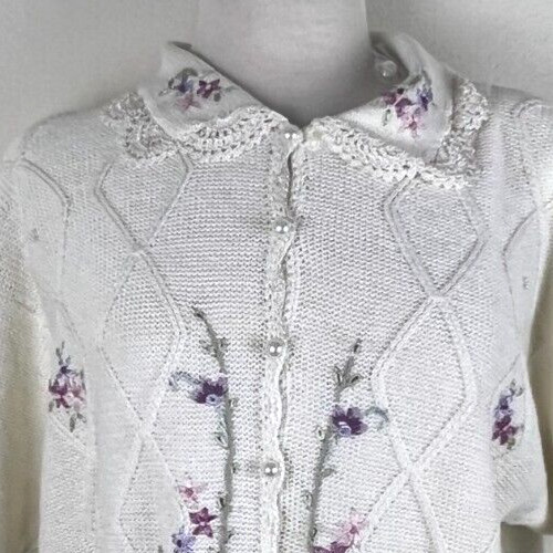 Vtg 90’s Embroidered Floral Pastel Short Sleeve Spring Cardigan Sweater Size 3x