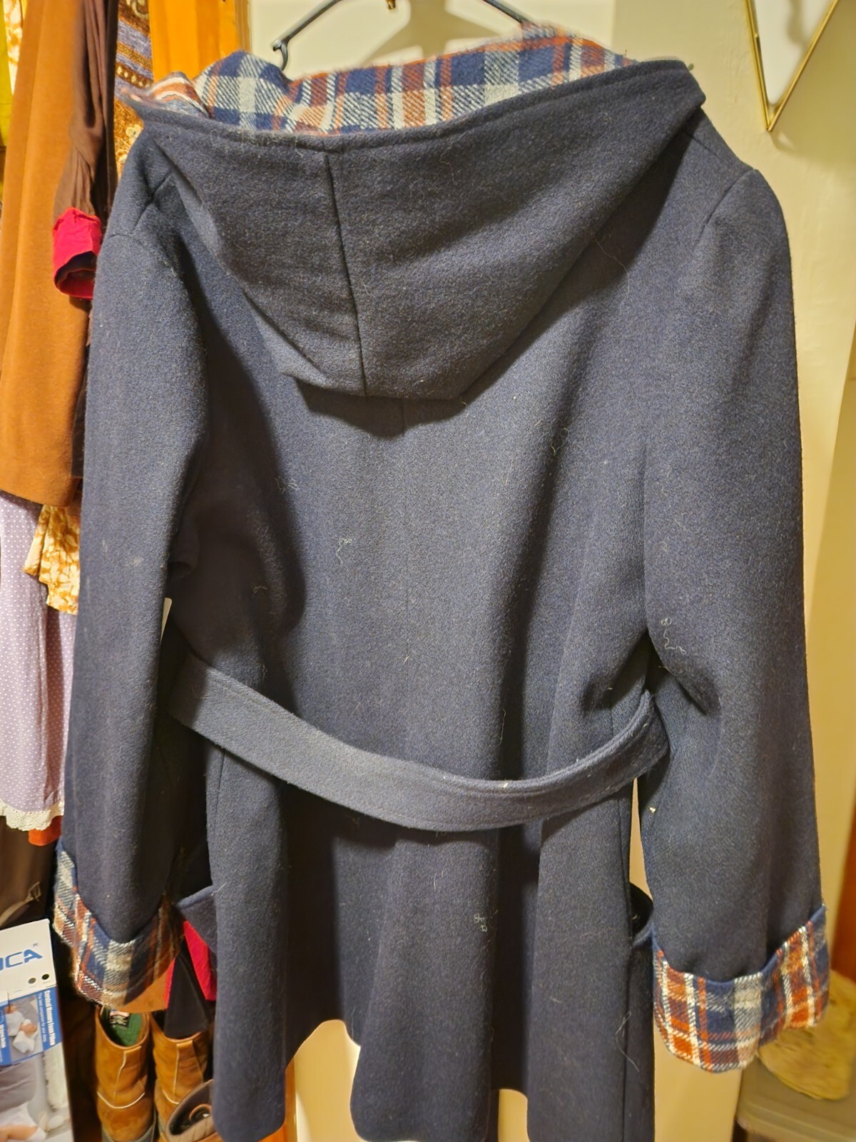 Vintage 1970s Lane Bryant Tall Shop Navy Blue/Plaid Wool Coat/Jacket XXL