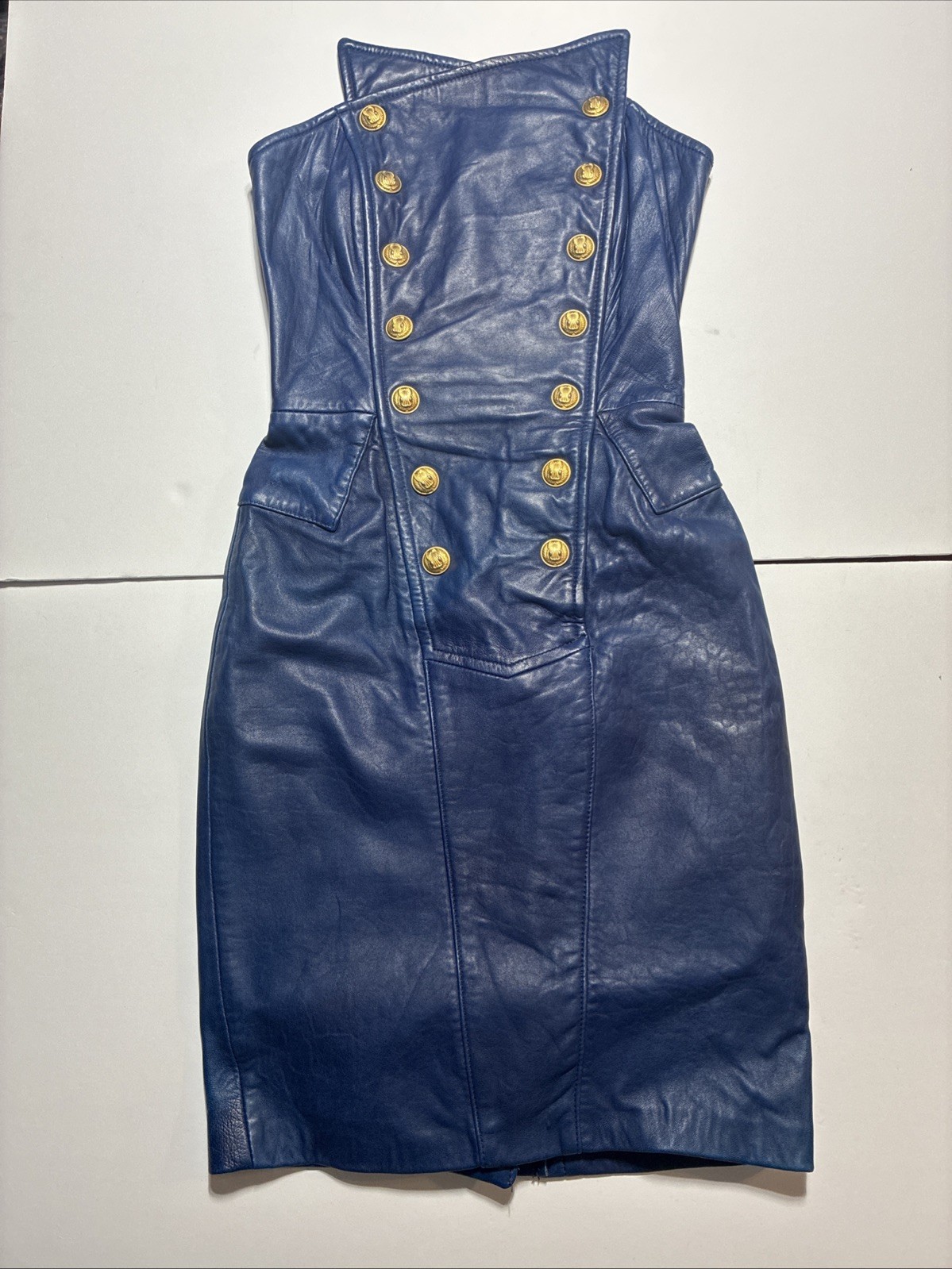 vintage leather dress, Michael Hoban for North Beach leather, rare, size XS Blue