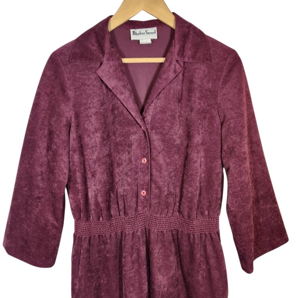 Vintage 70s Purple Velvet Midi Button Dress Collar Boho Cottage Mod Granny 12