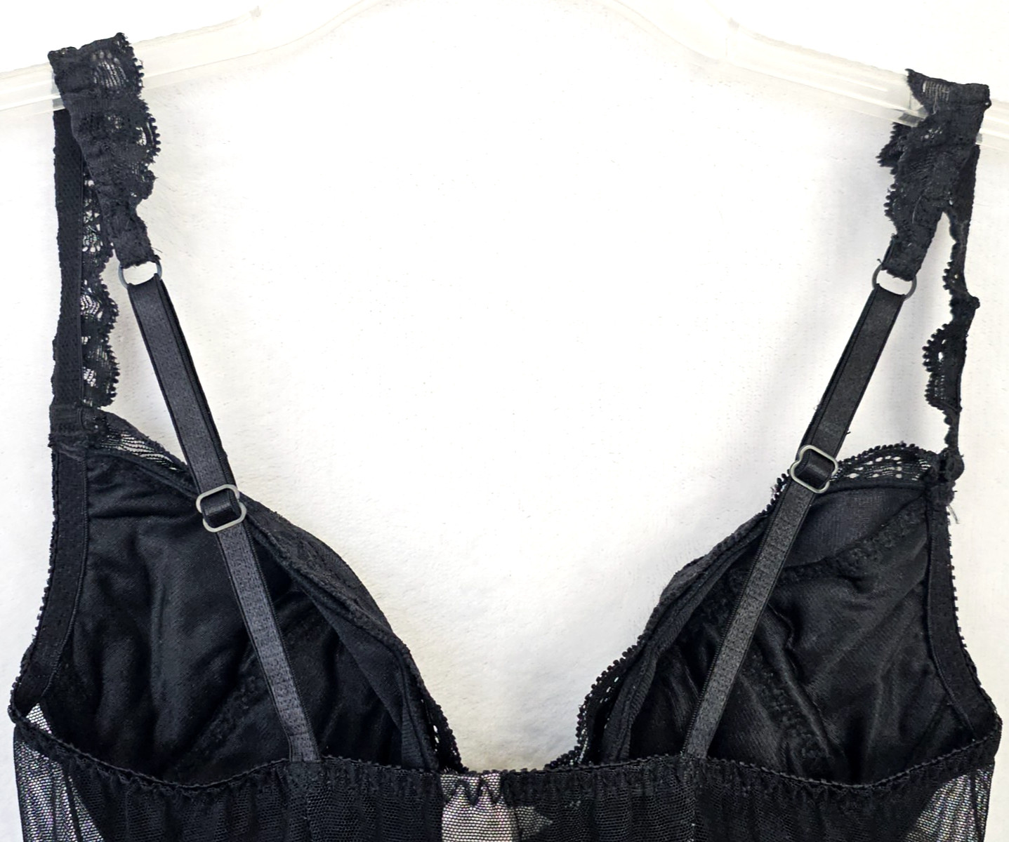 Vintage 1997 Victoria’s Secret Velvet Lace Mesh Garter Teddy Bodysuit 34B Black