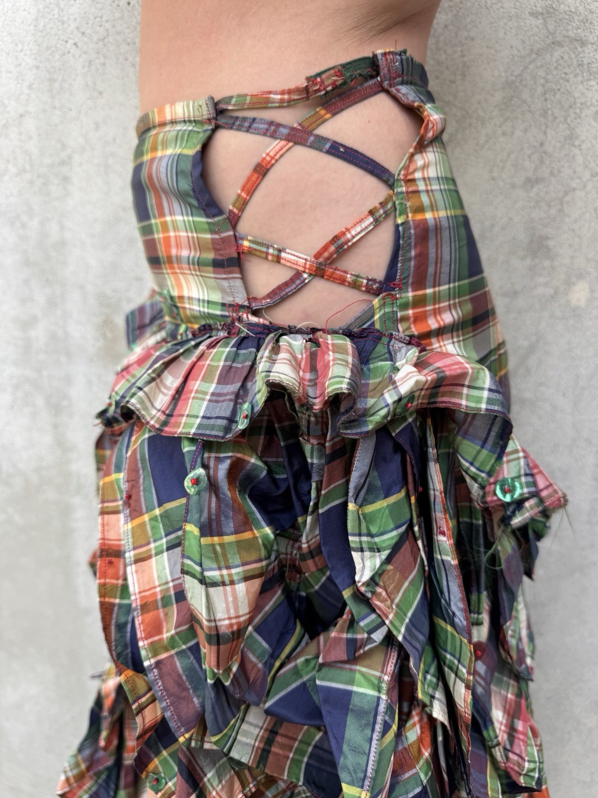 Vintage 1930s 1940s Plaid Rayon Burlesque Showgirl Outfit Sequins LaceUp Circus