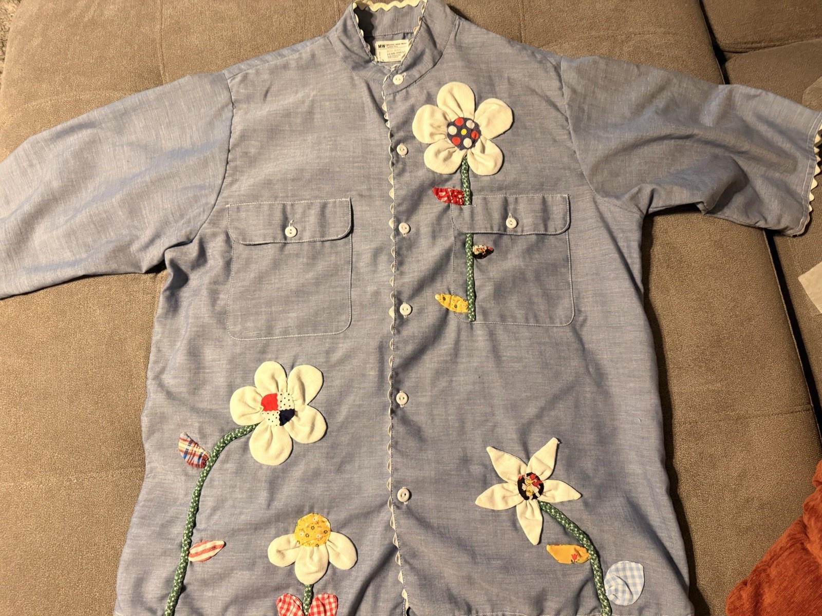 Vintage 1970’s JCPenney Big Mac Button Up Shirt Ladies Large Blue Flowers Rare
