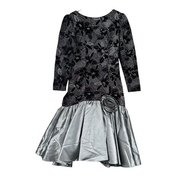 Pantagis Vintage 6 Black Velvet Metallic Taffeta Party Dress 80s Romance Union