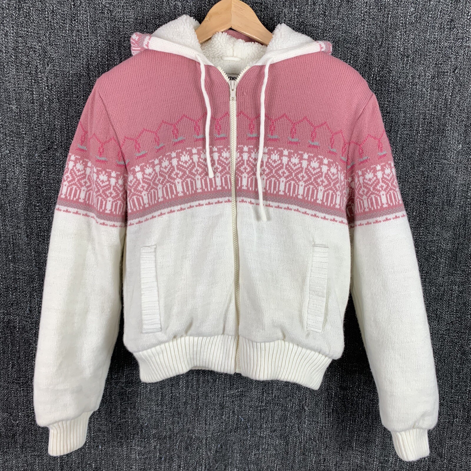 Vintage Medium Sweatshirt Fair Isle Weather Wise Styled By Betsy B Pink White