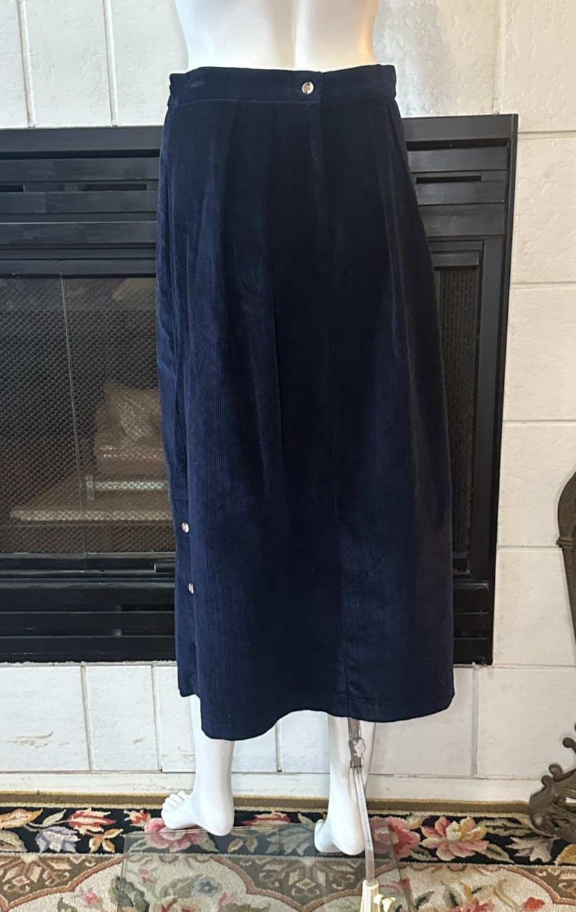 Vtg Calvin Klein Blue Corduroy Straight Below Knee Skirt Slit size 12