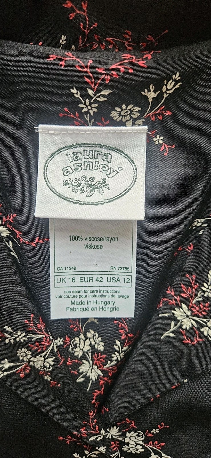Vintage Laura Ashley 90s Grunge Floral Rayon Dress Made in Hungary USA 12 UK 16